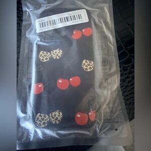 Black Phone Case with Red Cherries and Leopard Print Bows